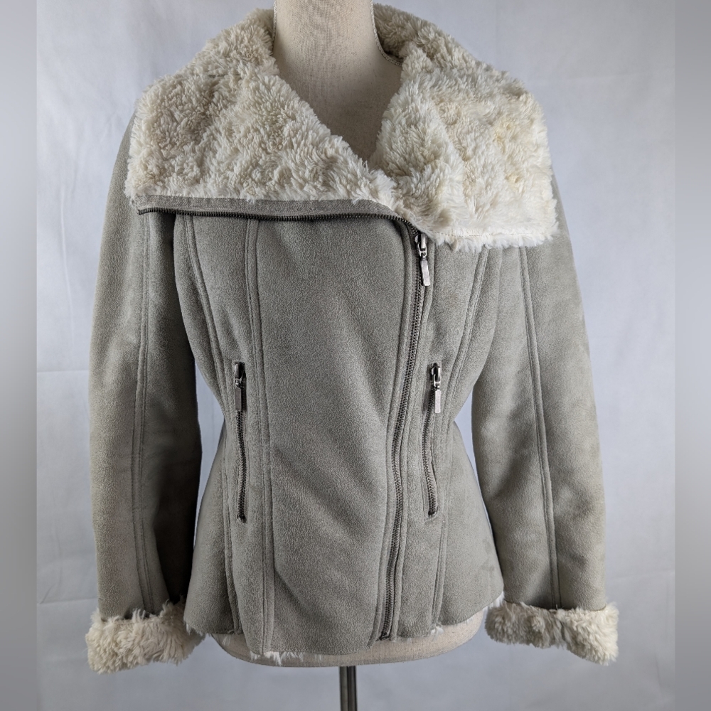 Bernardo Collection Moto Zip Jacket Size Medium Soft Zip Front Oversized Collar